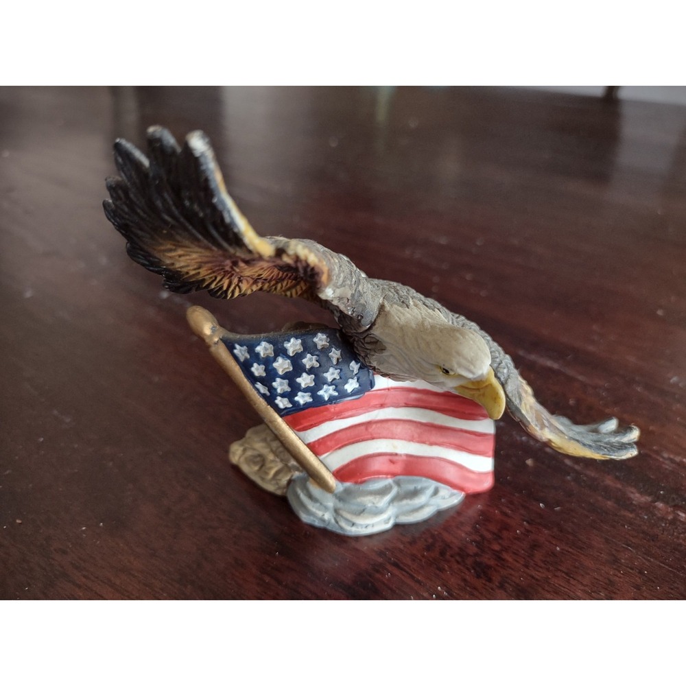 Bald Eagle American Flag Statue Porcelain USA Patriot Patriotic